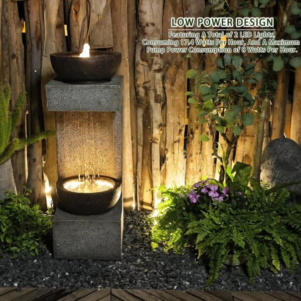 outdoor water fountains with LED lights on backyard