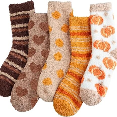 Fuzzy Halloween Socks for Women in Pumpkin Design