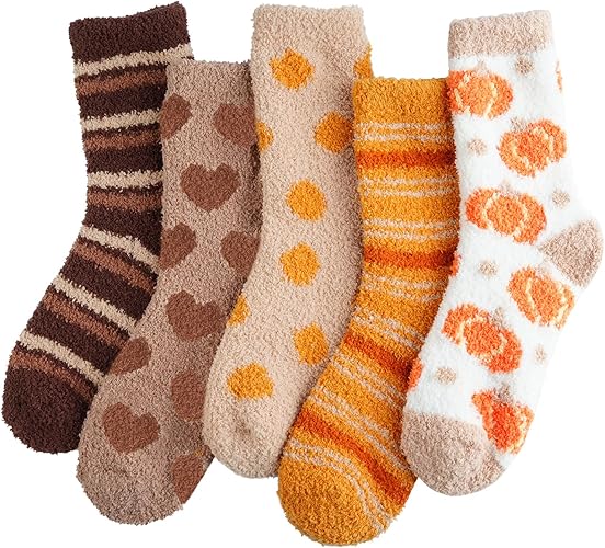 Fuzzy Halloween Socks for Women in Pumpkin Design