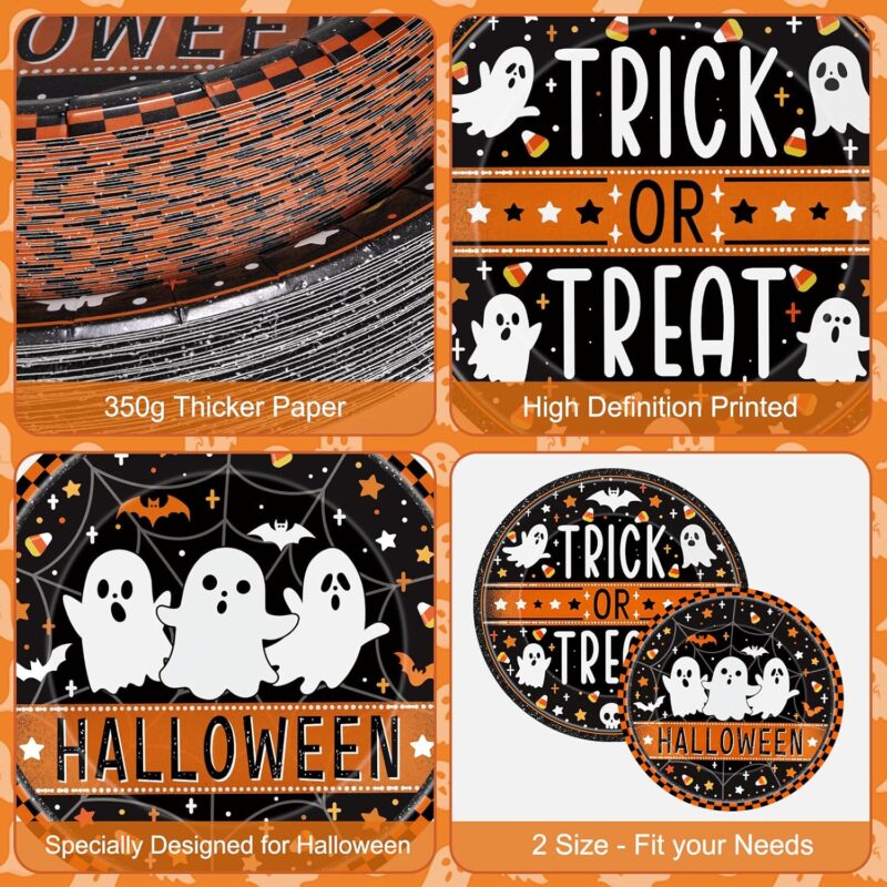 Halloween party disposable plates with spider and ghost prints