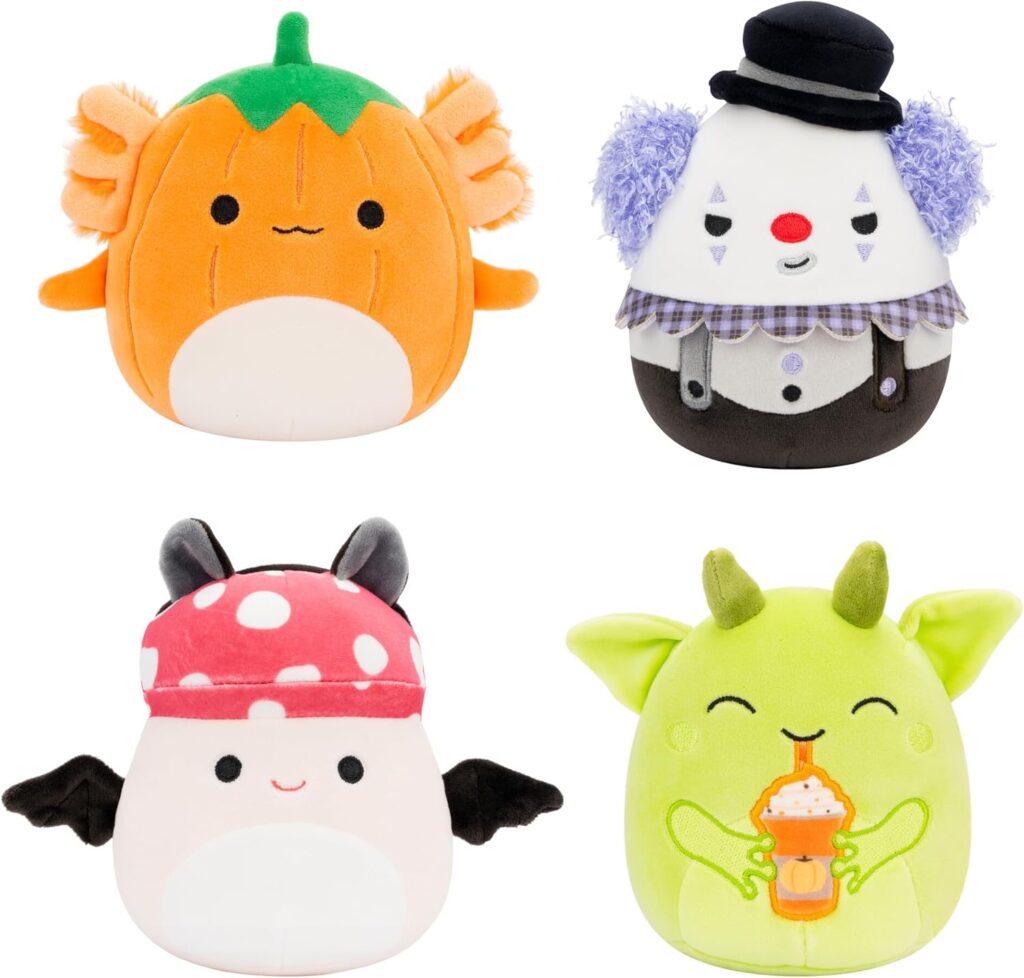 Squishmallows Halloween stuffed animals 4-pack with Gabin, Fitzy, Malcolm, and Ms. K