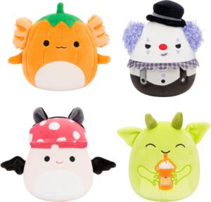 Squishmallows Halloween stuffed animals 4-pack with Gabin, Fitzy, Malcolm, and Ms. K