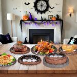 Durable black and orange Halloween tableware for 12 guests